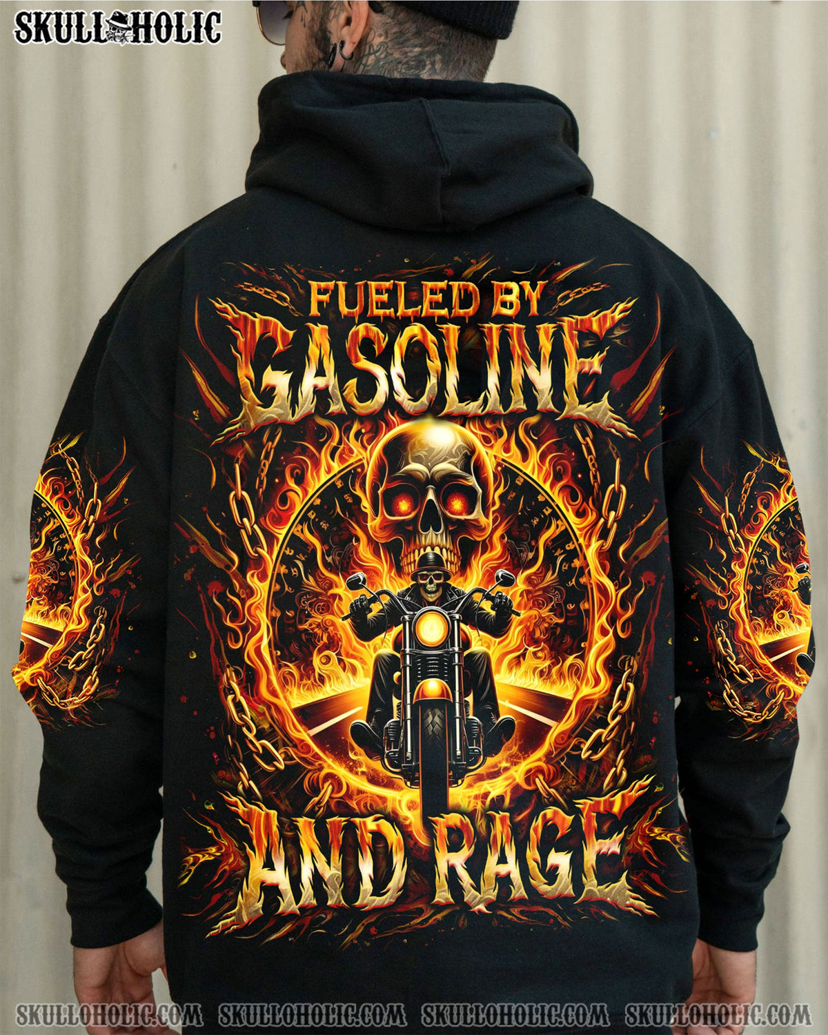 BLISSCORNERS FUELED BY GASOLINE AND RAGE BIKER SKULL ALL OVER PRINT