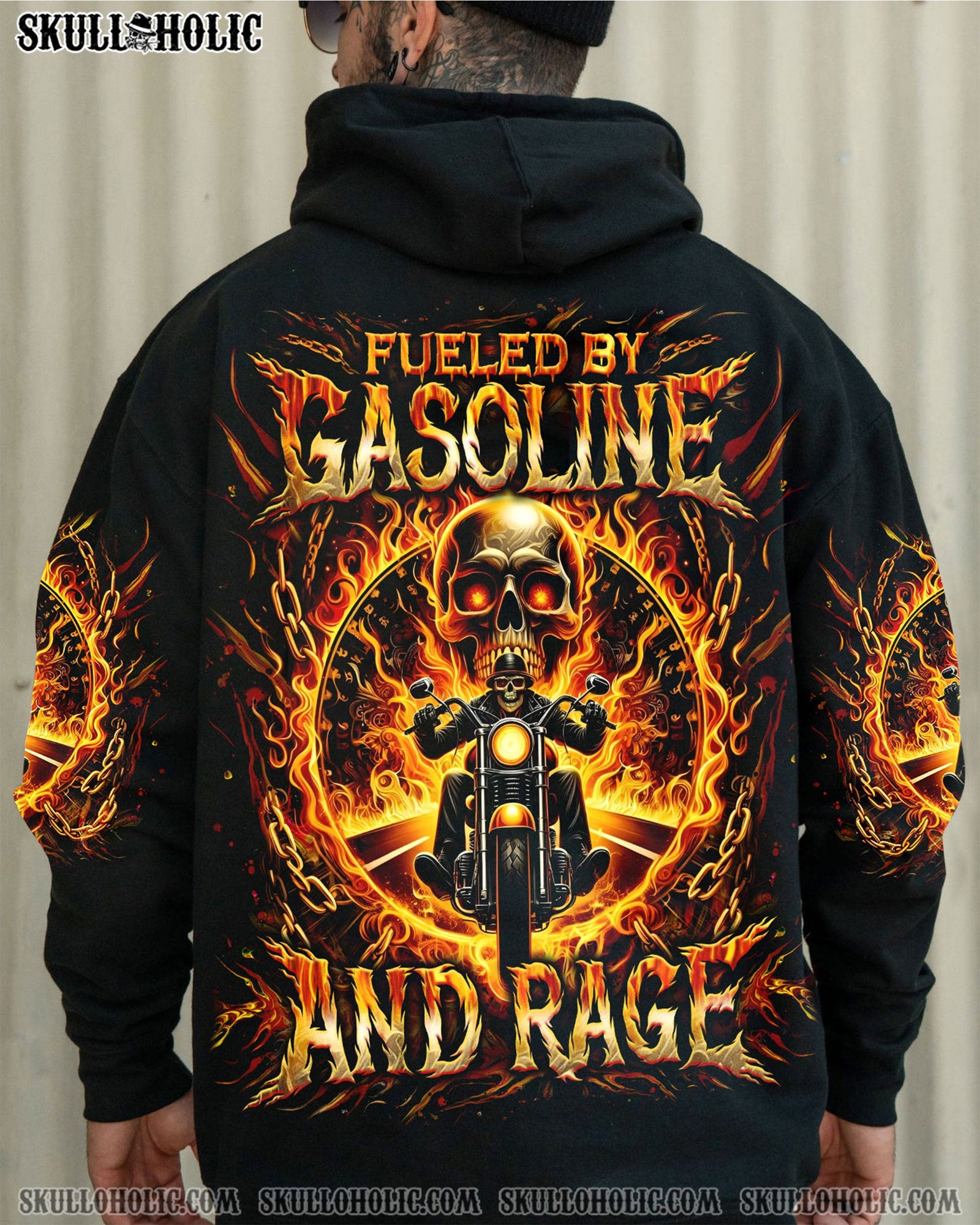 BLISSCORNERS FUELED BY GASOLINE AND RAGE BIKER SKULL ALL OVER PRINT