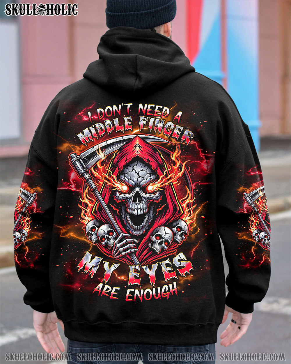 BLISSCORNERS I DON'T NEED A MIDDLE FINGER SKULL REAPER TIE DYE  ALL OVER PRINT