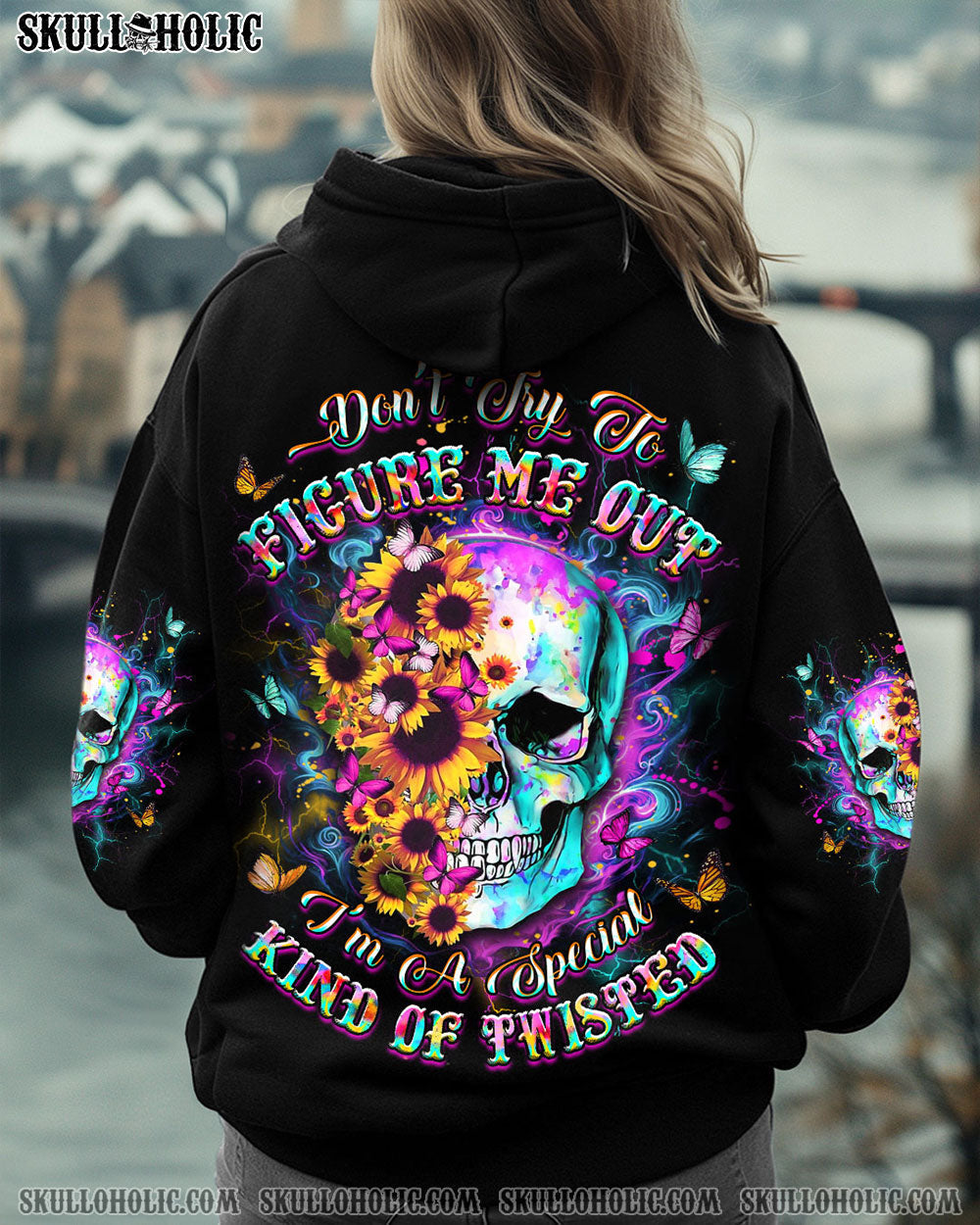 BLISSCORNERS DON'T TRY TO FIGURE ME OUT HALF SKULL  ALL OVER PRINT