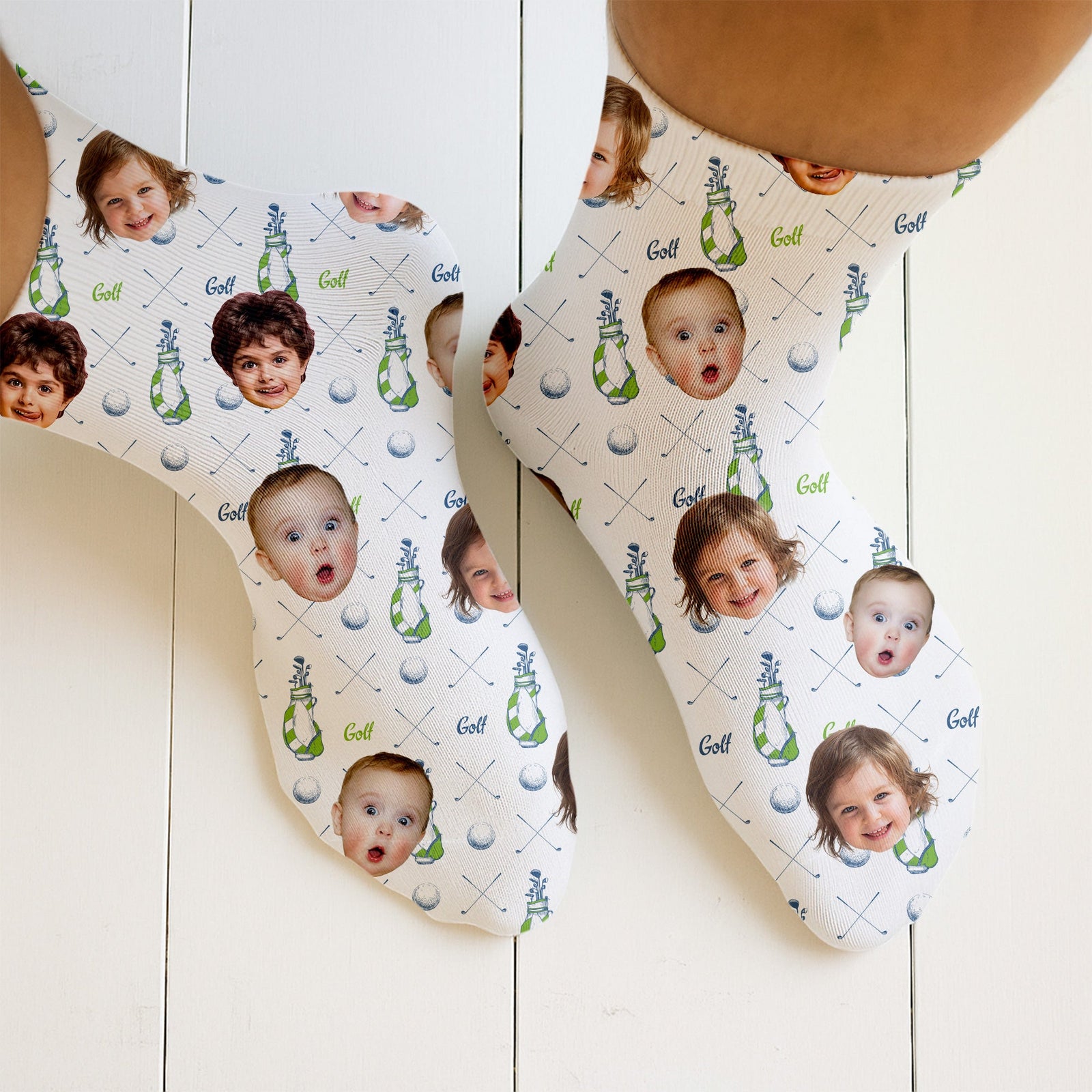 Blisscorners Custom Kids Face Socks,  Funny Golf Socks For Dad, Christmas Golf Gift, Gifts For The Golfing DadLM2611