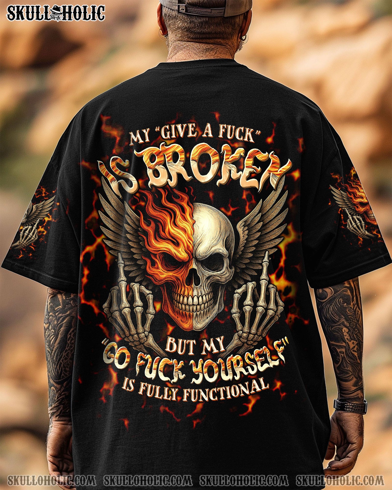 BLISSCORNERS MY GIVE A F IS BROKEN SKULL WINGS ALL OVER PRINT