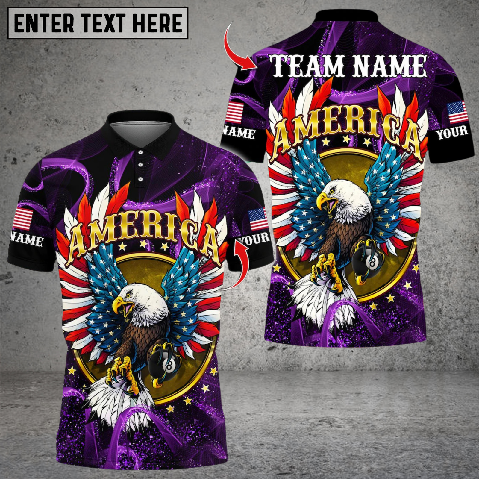 Blisscorners Billiards Ball 8 American Eagle Glory Wings Multicolor Customized Name, Team Name 3D Shirts