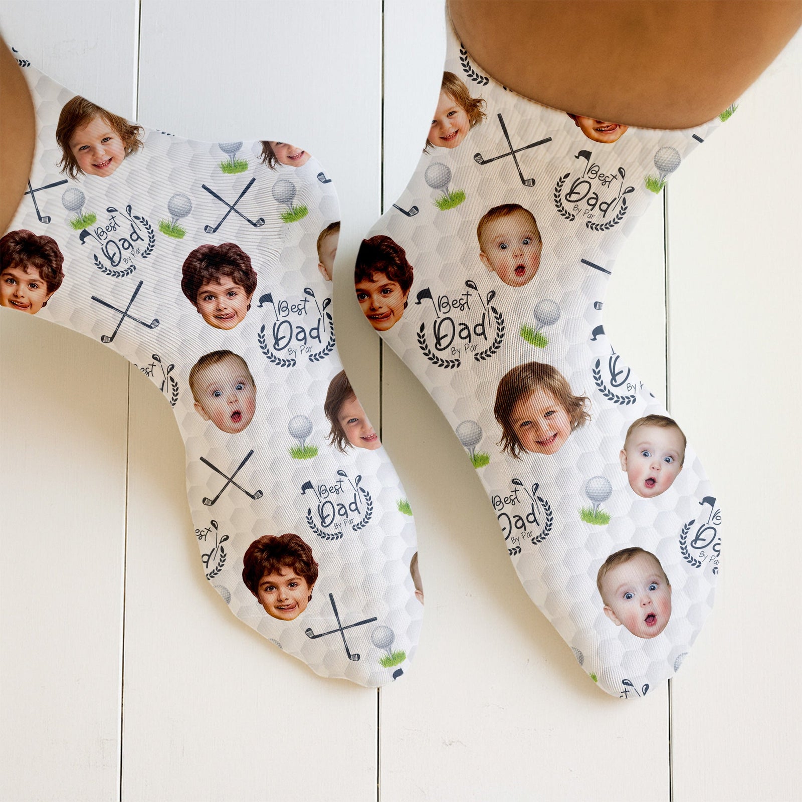 Blisscorners Best Dad By Par Custom Face Kids Photo, Fun Socks For Men, Christmas Golf GiftLM2611