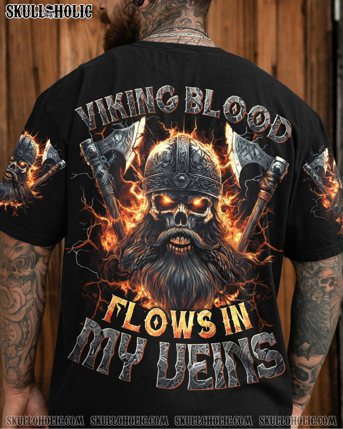 BLISSCORNERS VIKING BLOOD FLOWS IN MY VEINS SKULL ALL OVER PRINT