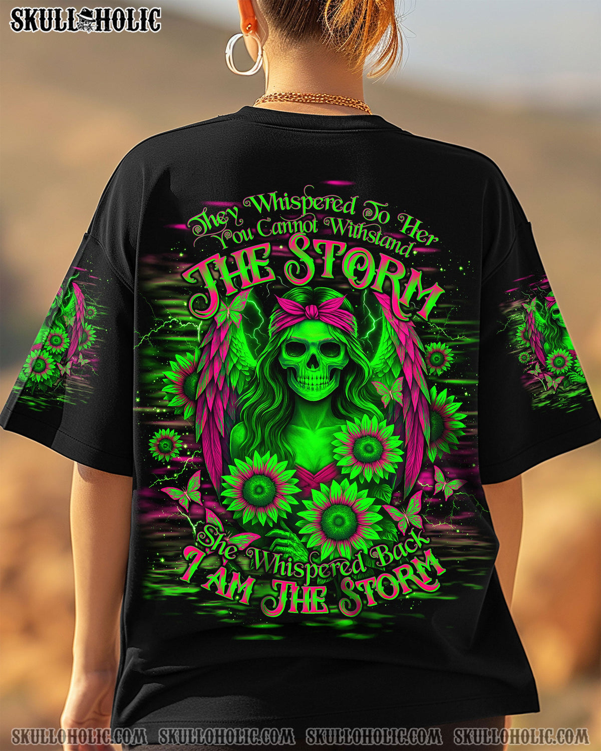 BLISSCORNERS I AM THE STORM SKELETON WINGS SUNFLOWER ALL OVER PRINT