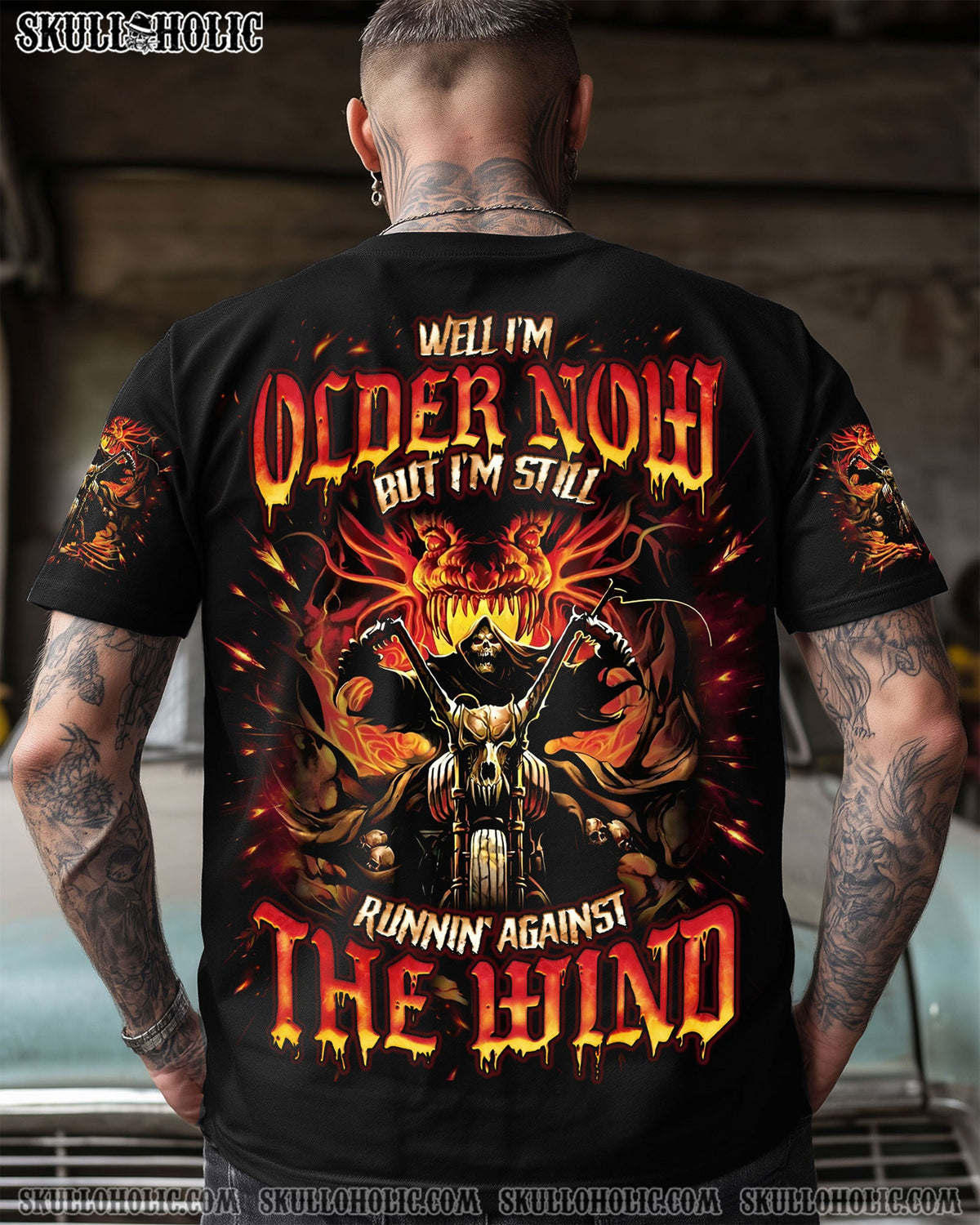 BLISSCORNERS RUNNING AGAINST THE WIND BIKER SKULL ALL OVER PRINT