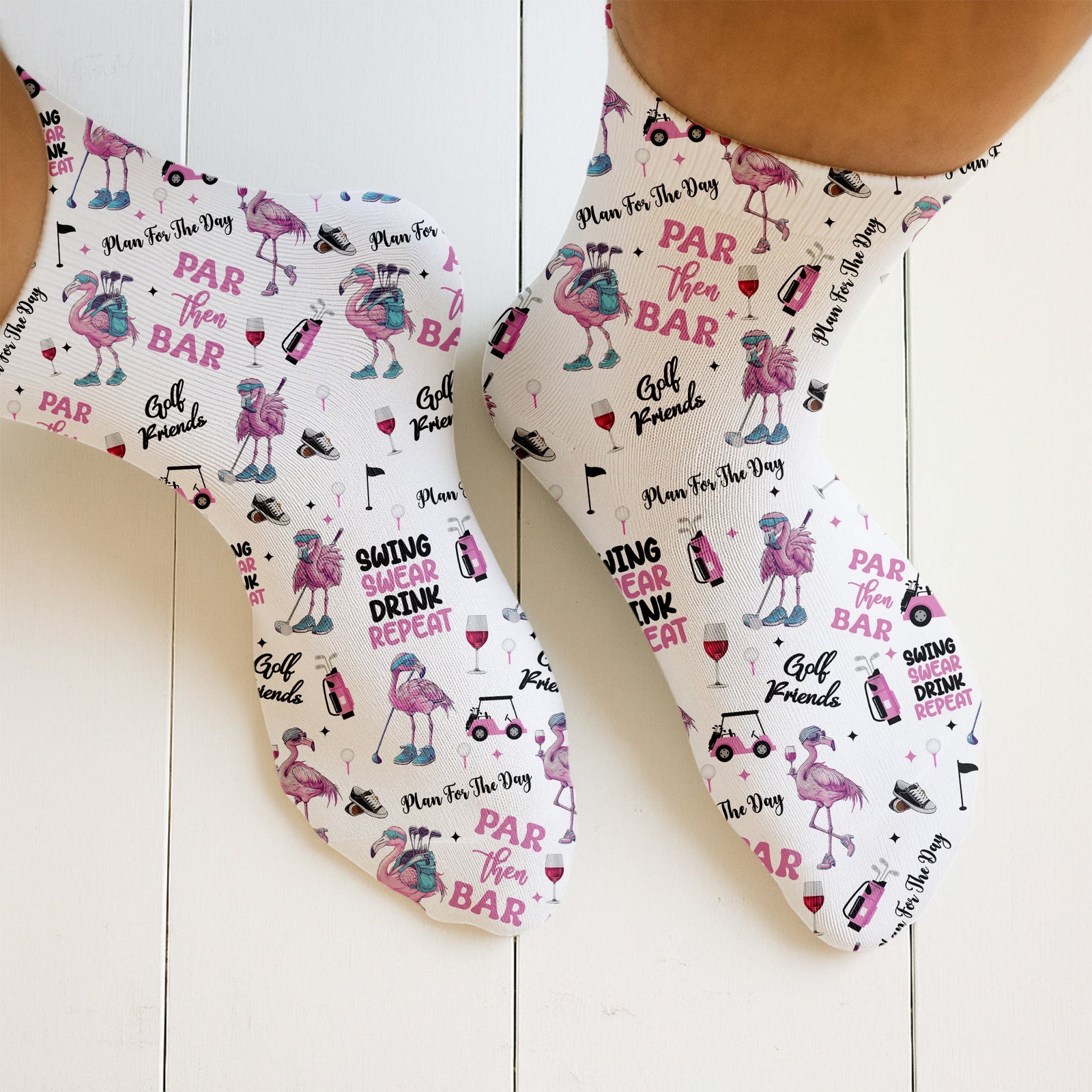 Blisscorners Par Then Bar Flamingo Men Golf Socks, Best Socks For Men, Fun Socks, Christmas Golf GiftLM2611