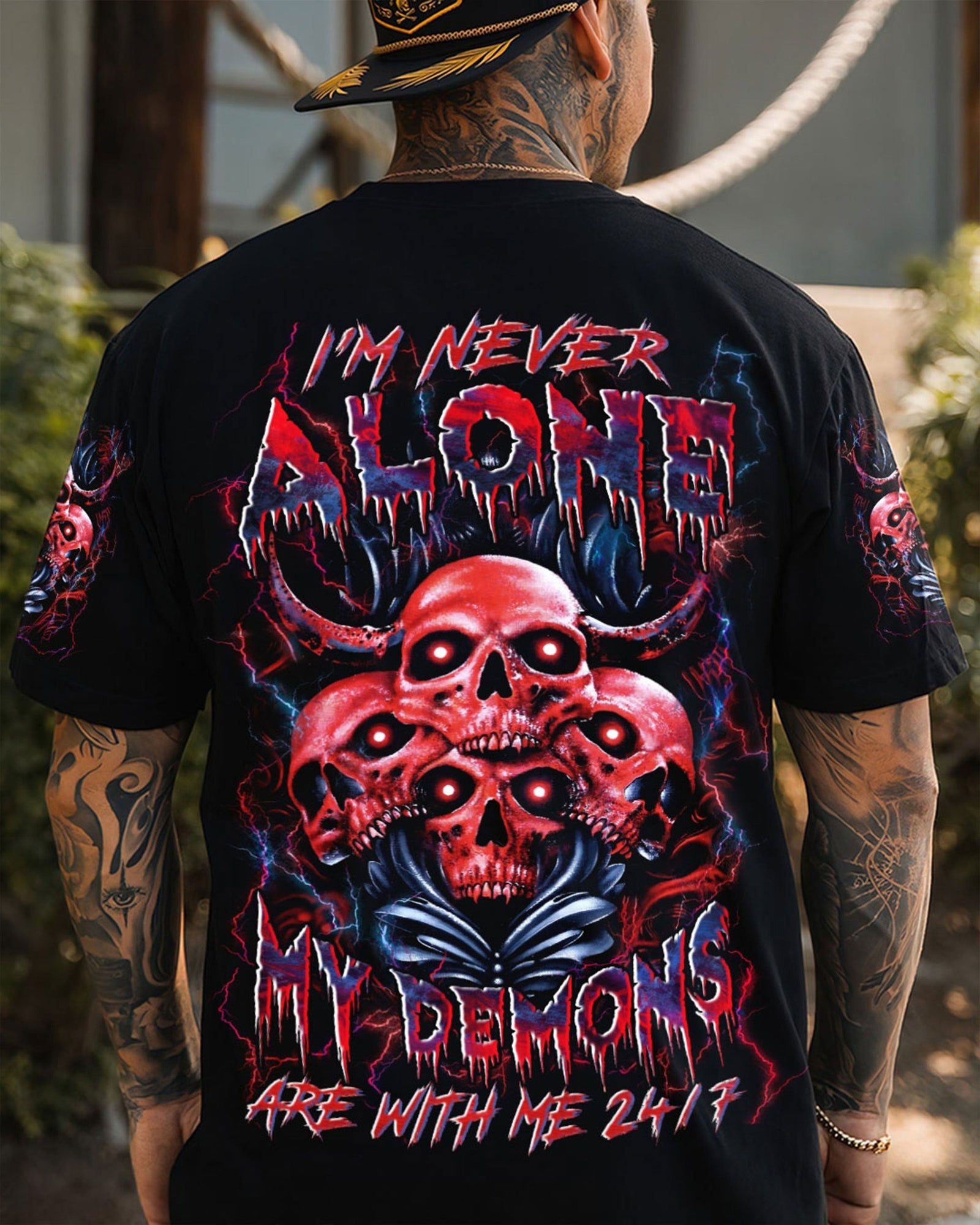 BLISSCORNERS I'M NEVER ALONE SKULL DEMON ALL OVER PRINT
