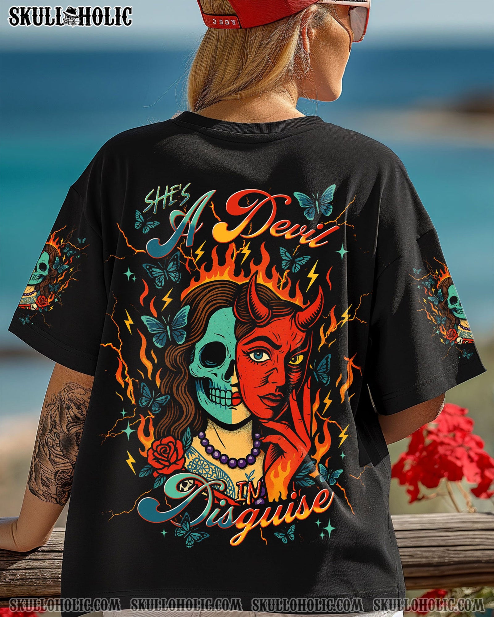 BLISSCORNERS SHE'S A DEVIL IN DISGUISE SKULL LADY ALL OVER PRINT