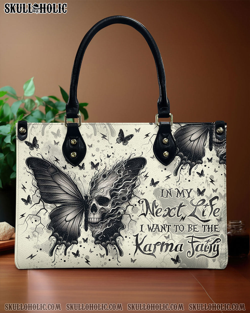 BLISSCORNERS KARMA FAIRY SKULL BUTTERFLY LEATHER HANDBAG