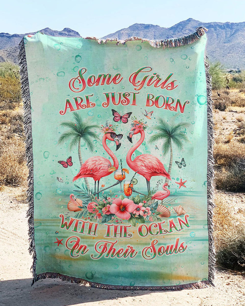 BLISSCORNERS SOME GIRLS ARE JUST BORN FLAMINGO WOVEN AND FLEECE BLANKET