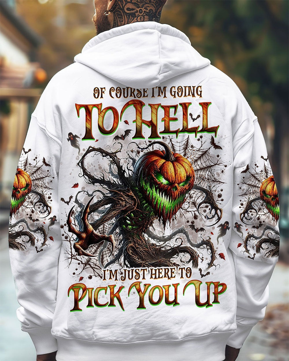 BLISSCORNERS OF COURSE I'M GOING TO HELL SKULL PUMPKINS HALLOWEEN ALL OVER PRINT