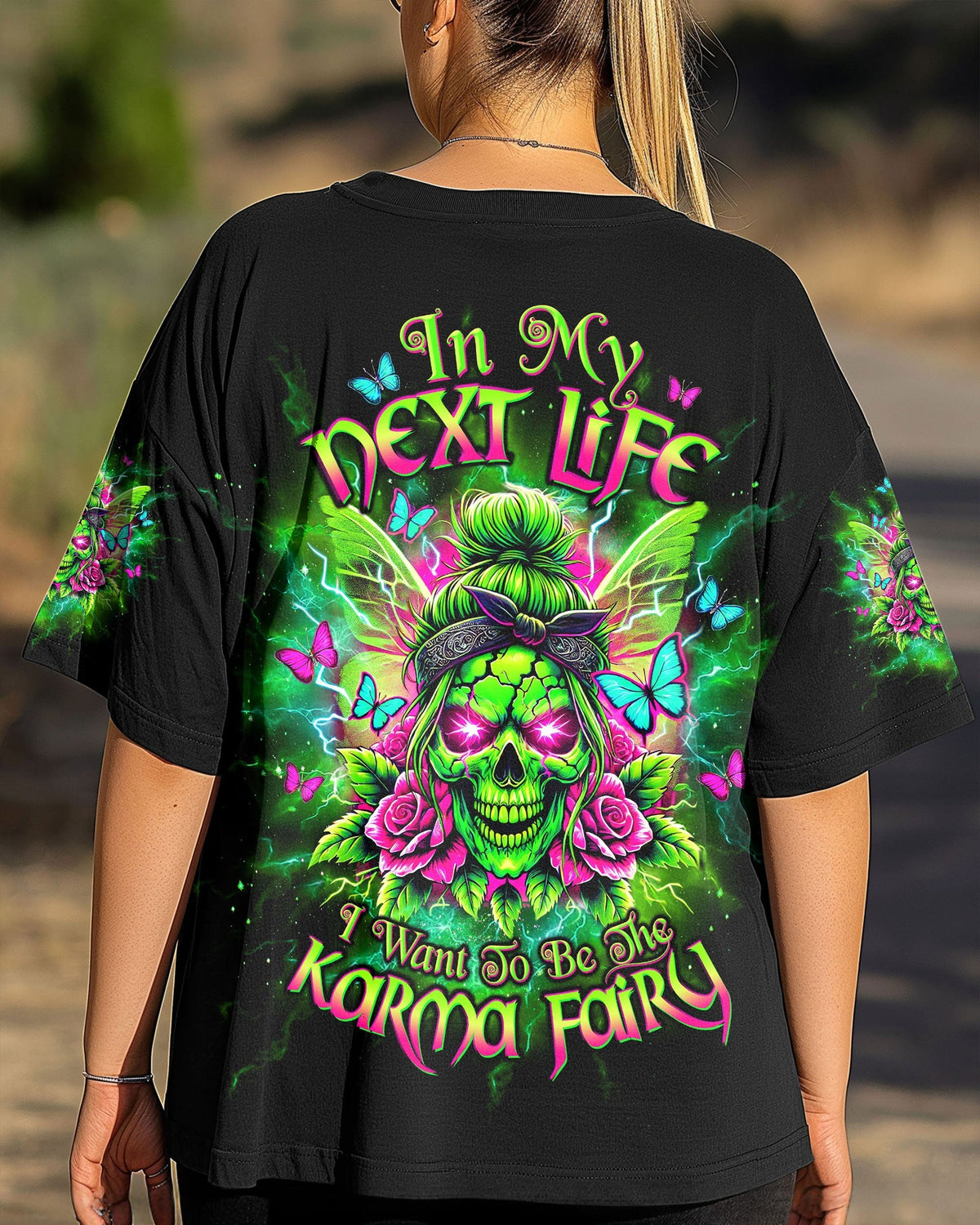 BLISSCORNERS I AM A SWEET GIRL  SKULL MESSY BUN  ALL OVER PRINT -  TLTW3103252