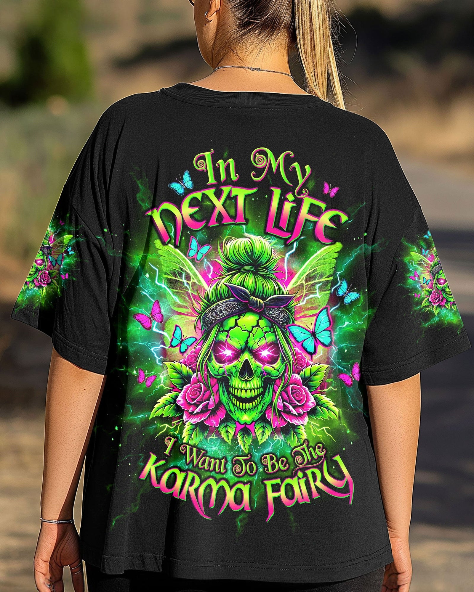 BLISSCORNERS I AM A SWEET GIRL  SKULL MESSY BUN  ALL OVER PRINT -  TLTW3103252