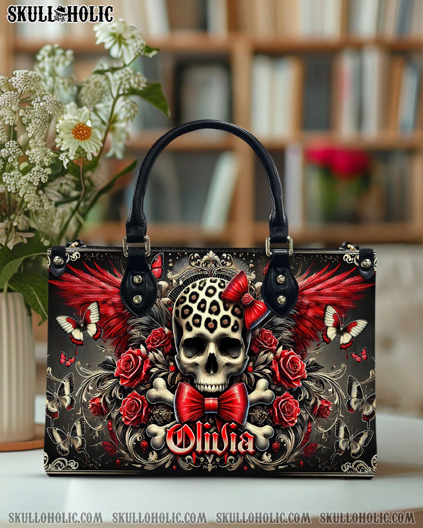 BLISSCORNERS SKULL WITH WINGS LEATHER HANDBAG