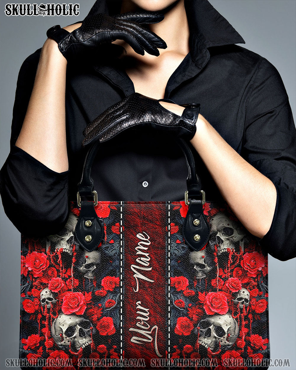 BLISSCORNERS SKULL ROSES LEATHER HANDBAG