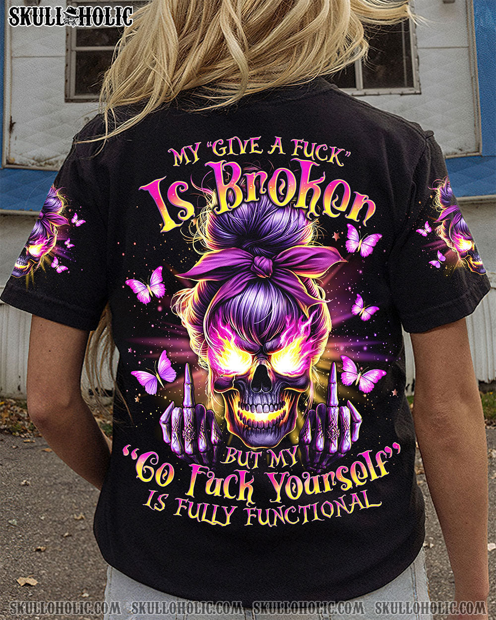 BLISSCORNERS NOT EVERYONE LIKES ME SKULL MESSY BUN ALL OVER PRINT