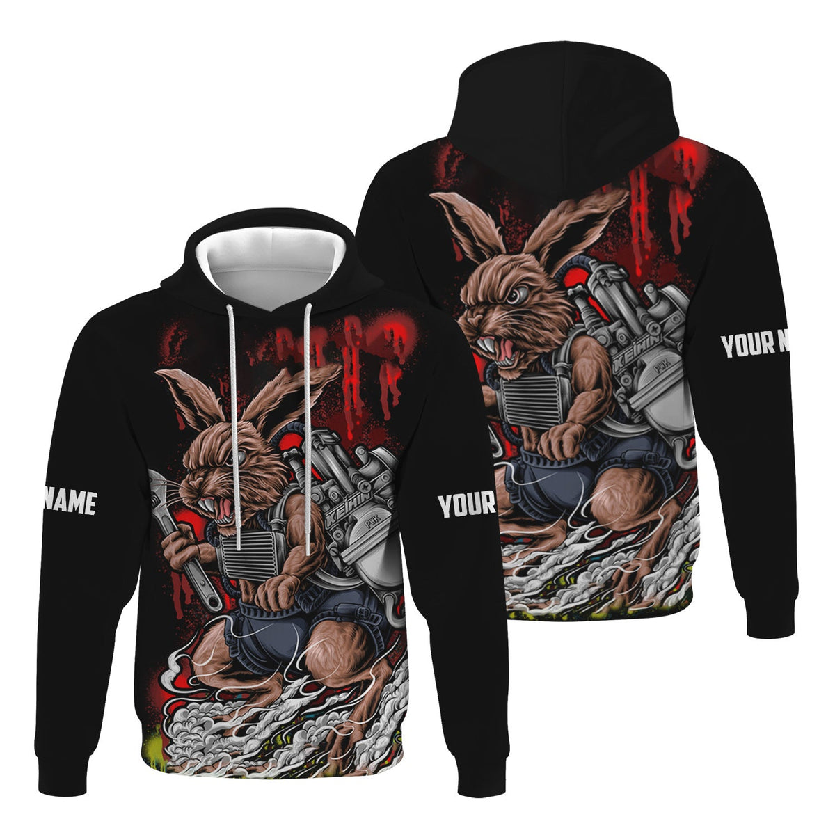 Blisscorners Custom Name Vintage Mechanic Rabbit Black Unisex Shirt All Over Print