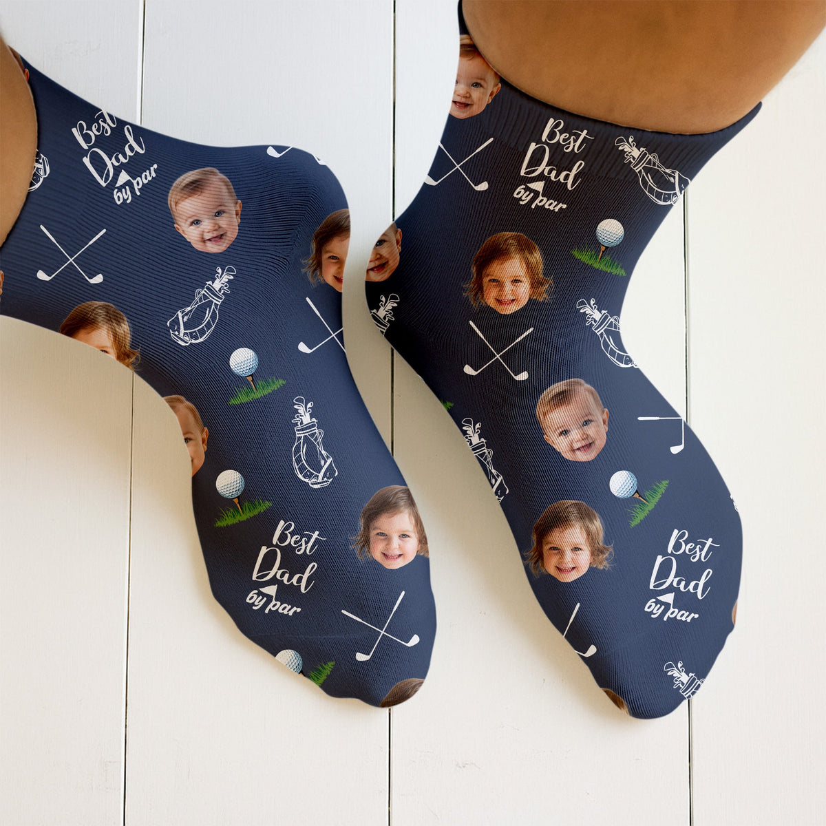 Blisscorners Best Dad By Par Custom Face Kids Photo, Golf Socks, Fun Socks For Men, Christmas Golf GiftLM2611