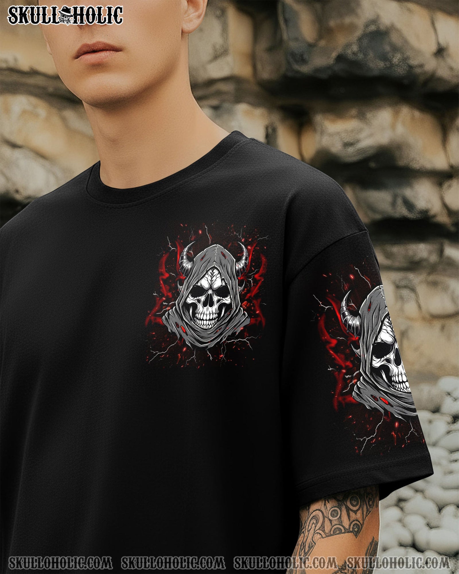 BLISSCORNERS YOUR DEMONS HIDE UNDER YOUR BED SKULL REAPER DEMON ALL OVER PRINT