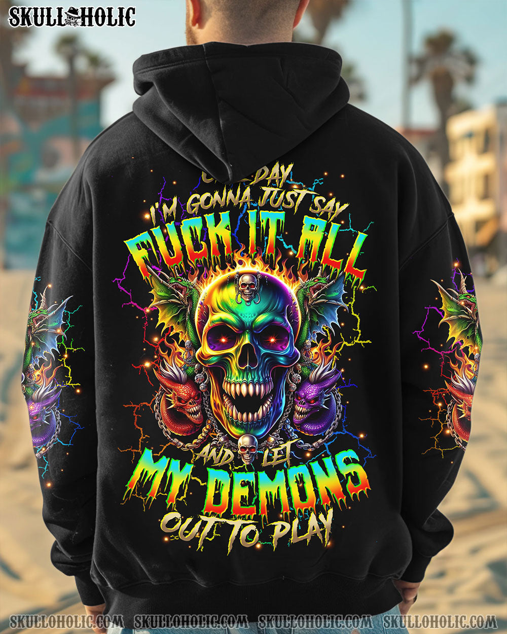 BLISSCORNERS ONE DAY I'M GONNA JUST SAY DEMON SKULL ALL OVER PRINT