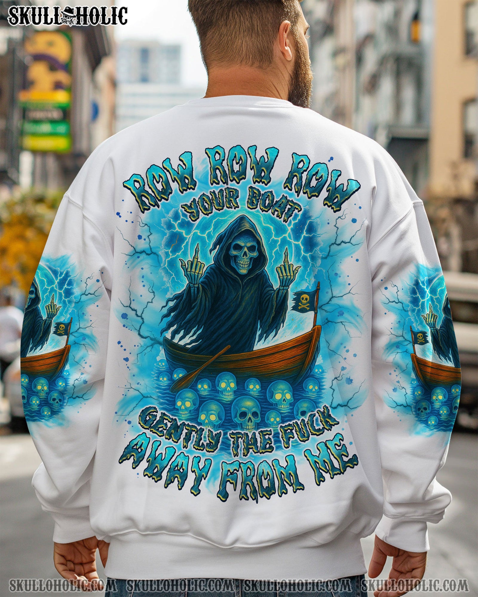 BLISSCORNERS ROW ROW ROW YOUR BOAT REAPER SKULL ALL OVER PRINT