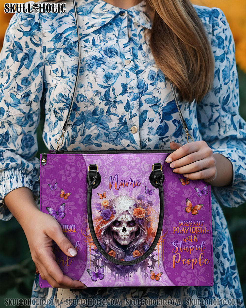BLISSCORNERS WARNING THIS TATTOOED GIRL SKULL LADY LEATHER HANDBAG
