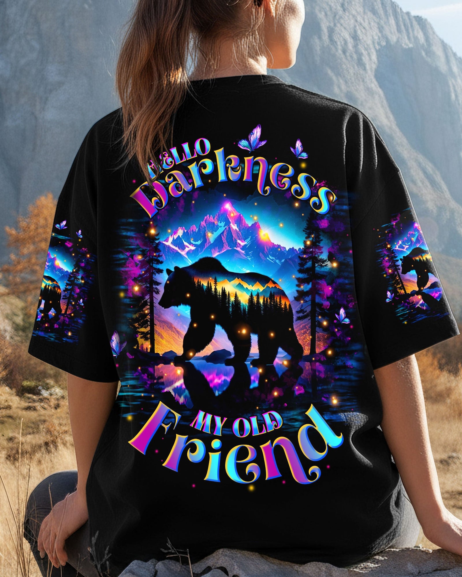 BLISSCORNERS HELLO DARKNESS MY OLD FRIEND BEAR ALL OVER PRINT