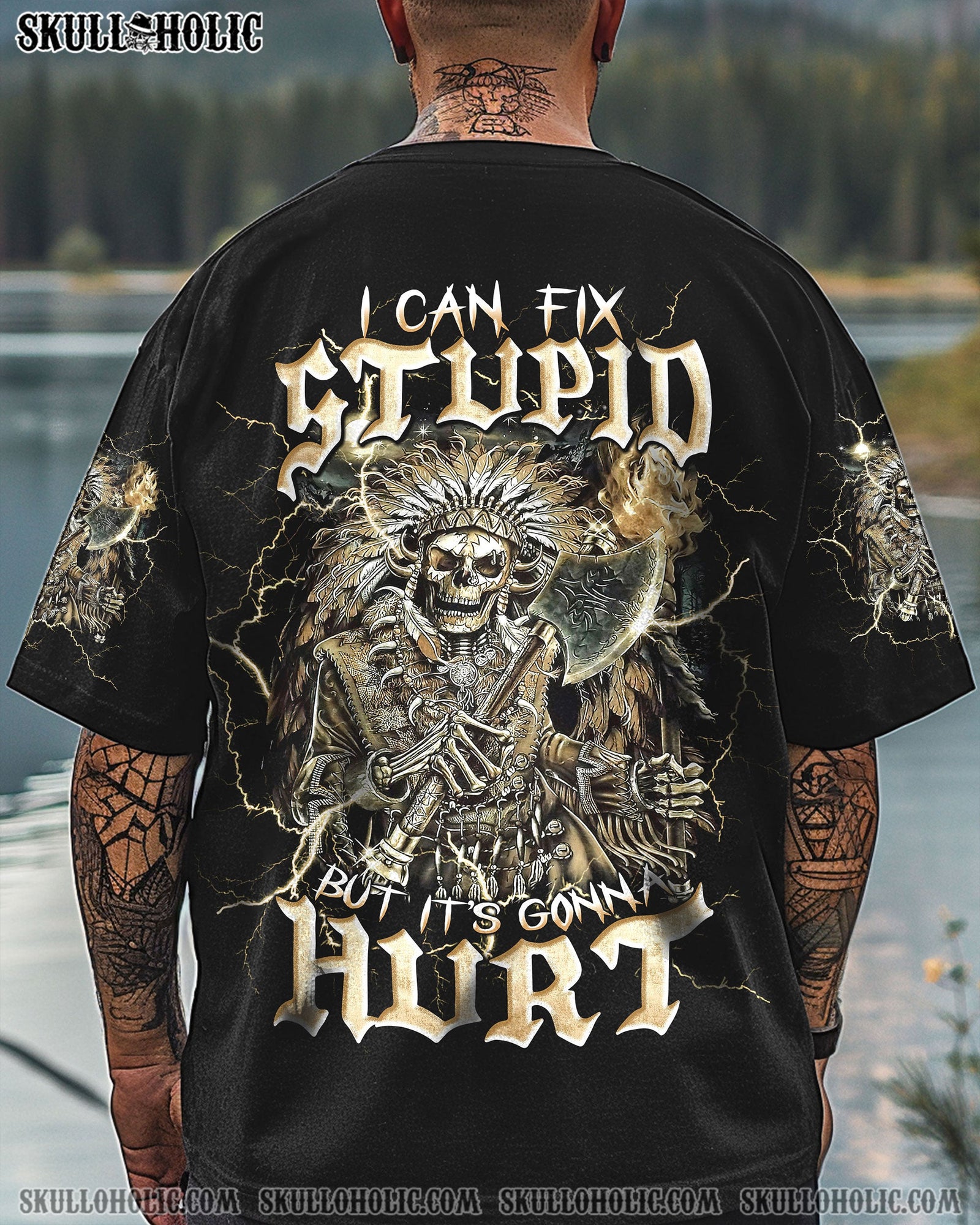 BLISSCORNERS I CAN FIX STUPID BUT IT'S GONNA HURT NATIVE SKULL  ALL OVER PRINT