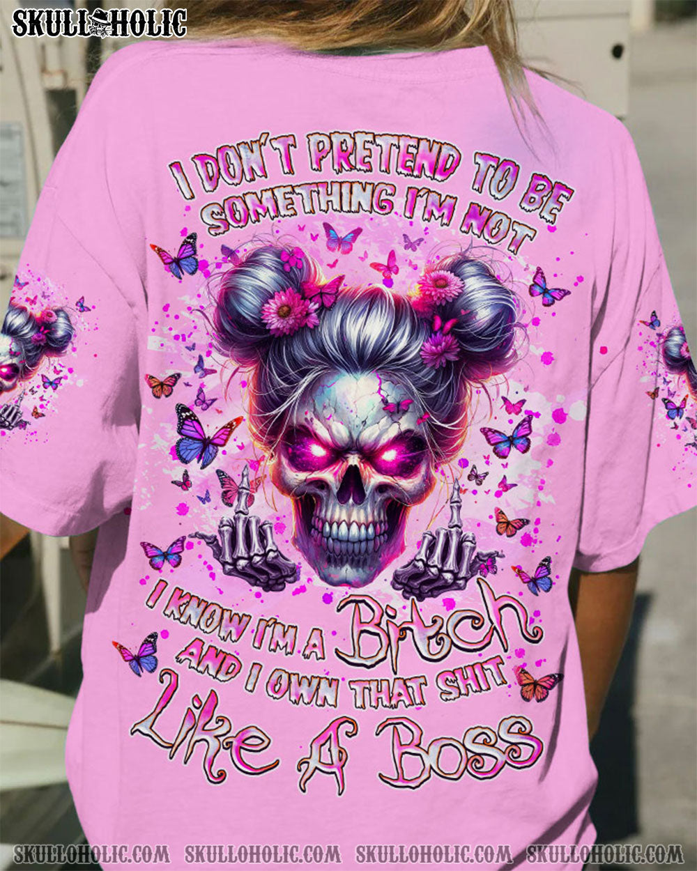 BLISSCORNERS WARNING I'M A B SKULL MESSY BUN ALL OVER PRINT