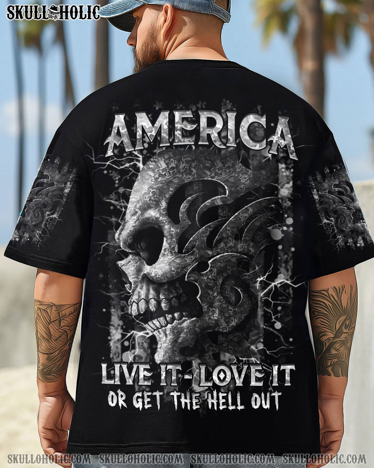 BLISSCORNERS AMERICA LIVE IT LOVE IT OR GET THE HELL OUT SKULL ALL OVER PRINT