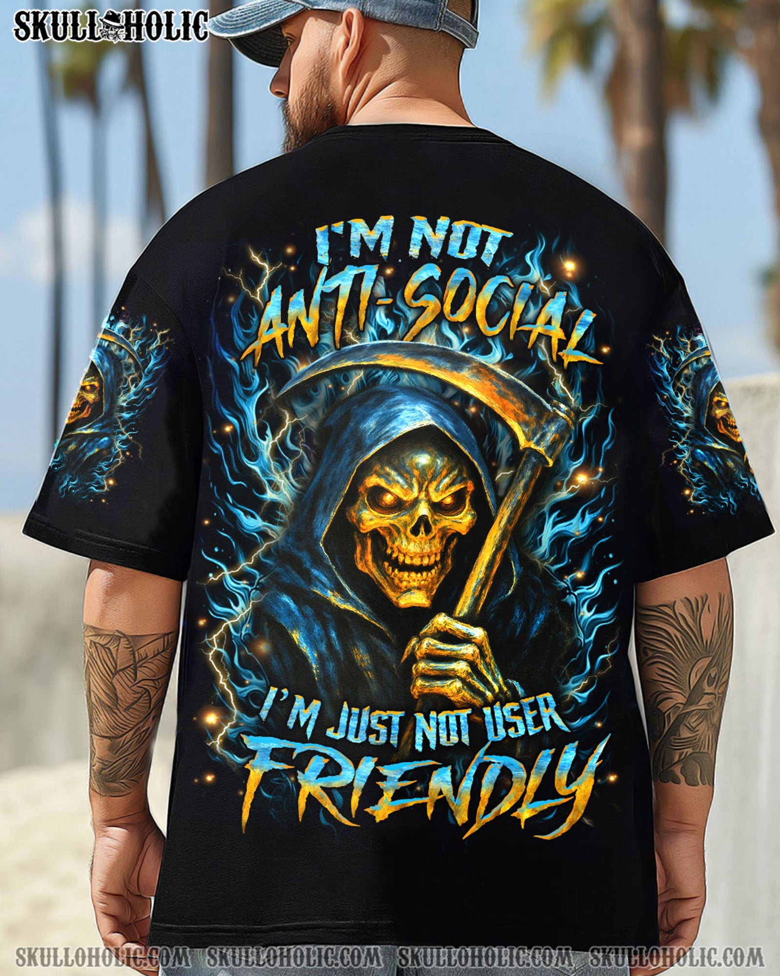 BLISSCORNERS I'M NOT ANTI-SOCIAL MAD REAPER SKULL ALL OVER PRINT