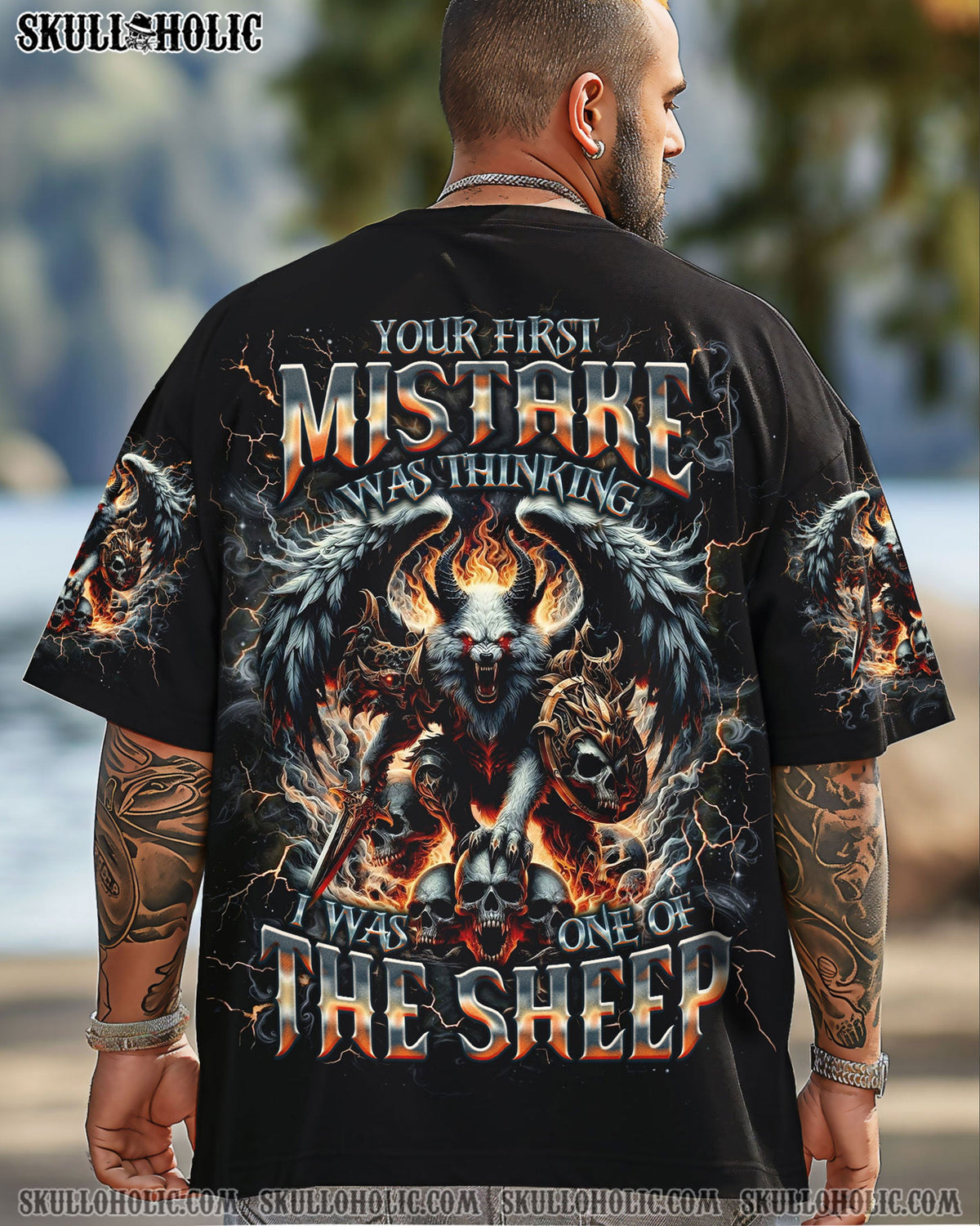 BLISSCORNERS YOUR FIRST MISTAKE WOLF SKULL WINGS ALL OVER PRINT