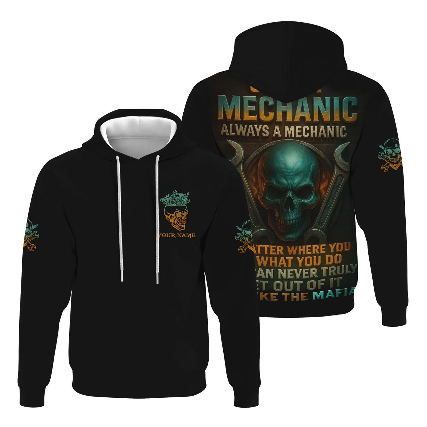 Blisscorners Personalized Mechanic Shirt, Once A Mechanic Always A Mechanic, Skull and Wrench Design, Gift For Men