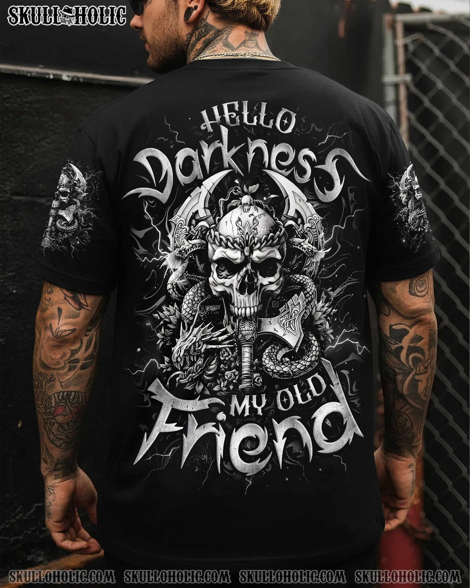 BLISSCORNERS HELLO DARKNESS MY OLD FRIEND AXE SKULL ALL OVER PRINT
