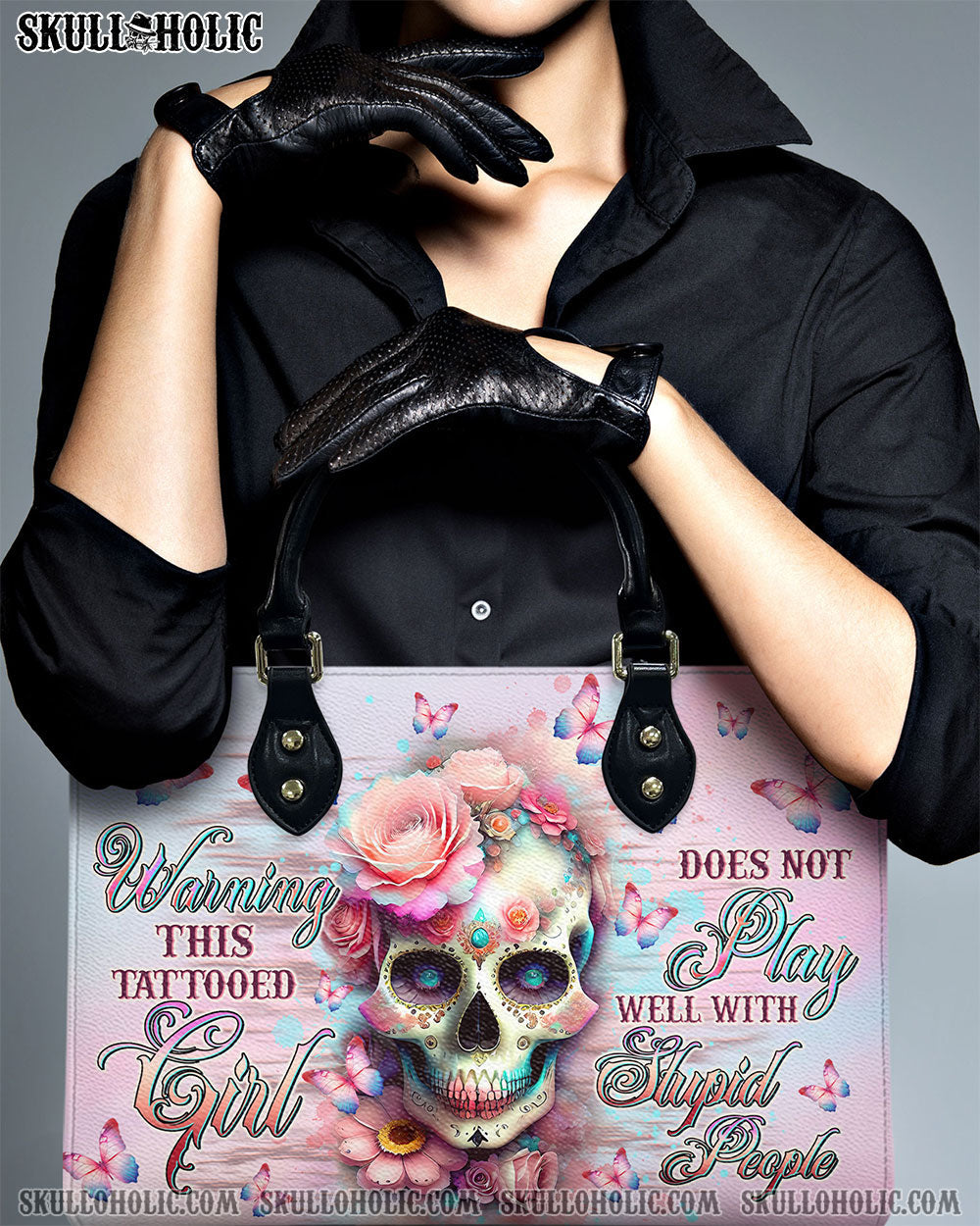 BLISSCORNERS WARNING THIS TATTOOED GIRL  LEATHER HANDBAG
