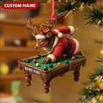 Blisscorners Personalized Acrylic Deer Christmas Ornament - Funny Buck Playing Pool in Santa Outfit Holiday Decor LM0110