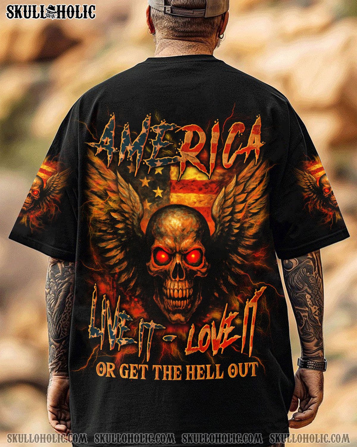 BLISSCORNERS AMERICA LIVE IT LOVE IT OR GET THE HELL OUT ALL OVER PRINT