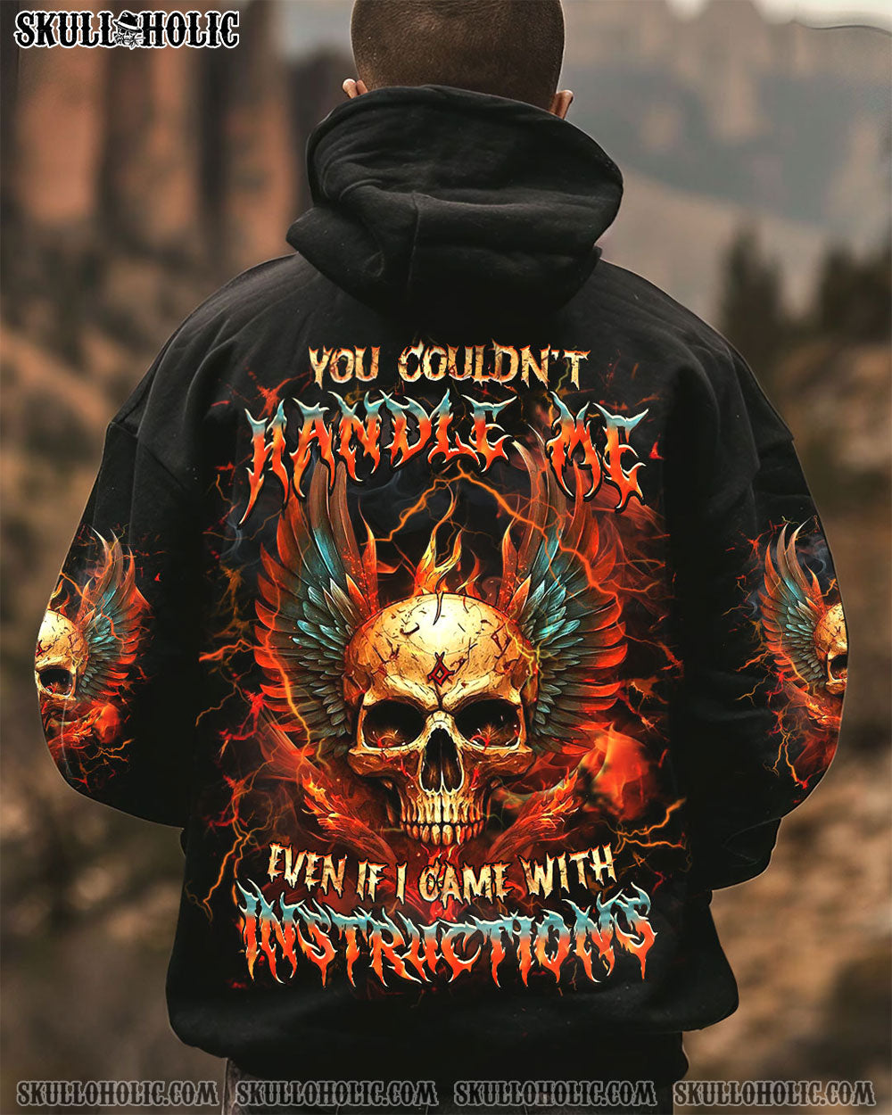 BLISSCORNERS YOU COULDN'T HANDLE ME SKULL WINGS ALL OVER PRINT