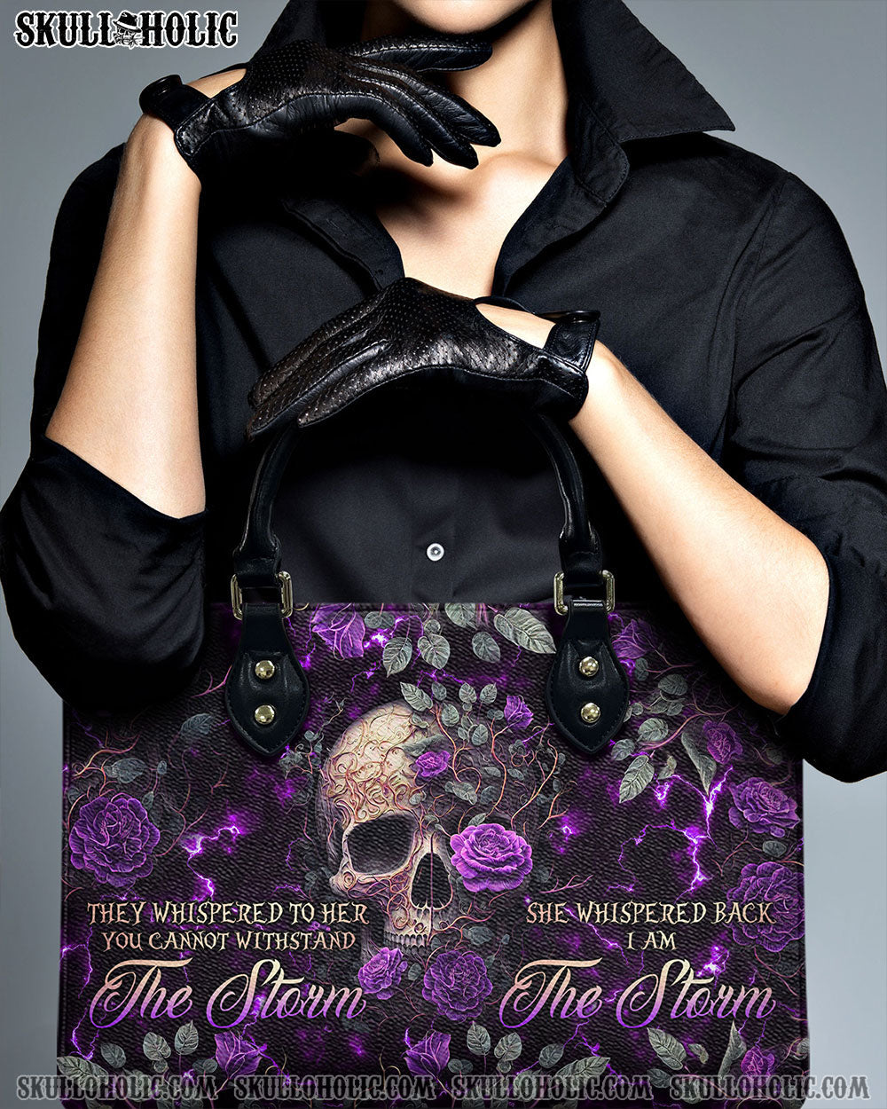 BLISSCORNERS I AM THE STORM ROSE SKULL LEATHER HANDBAG
