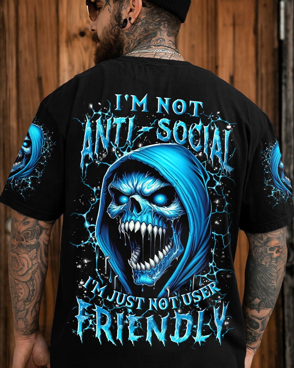 BLISSCORNERS I'M NOT ANTI-SOCIAL MAD REAPER SKULL ALL OVER PRINT