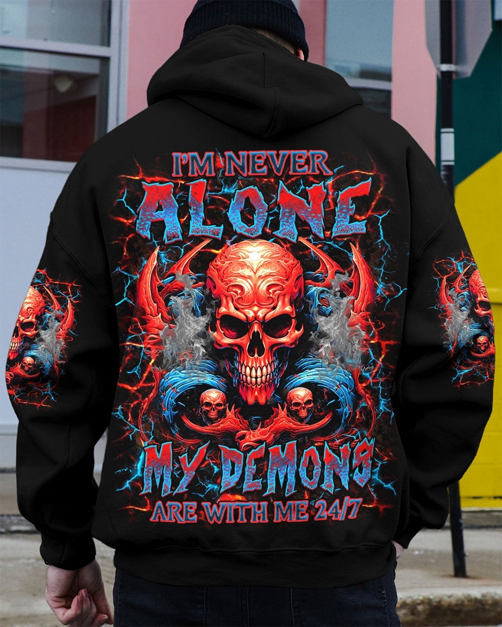 BLISSCORNERS I'M NEVER ALONE SKULL DEMON ALL OVER PRINT