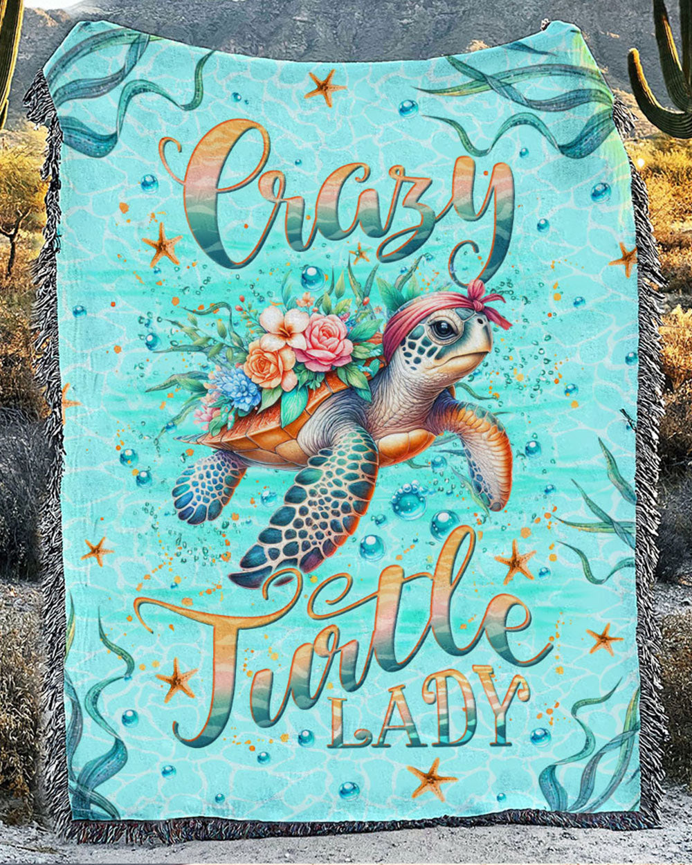 BLISSCORNERS CRAZY TURTLE LADY WOVEN AND FLEECE BLANKET