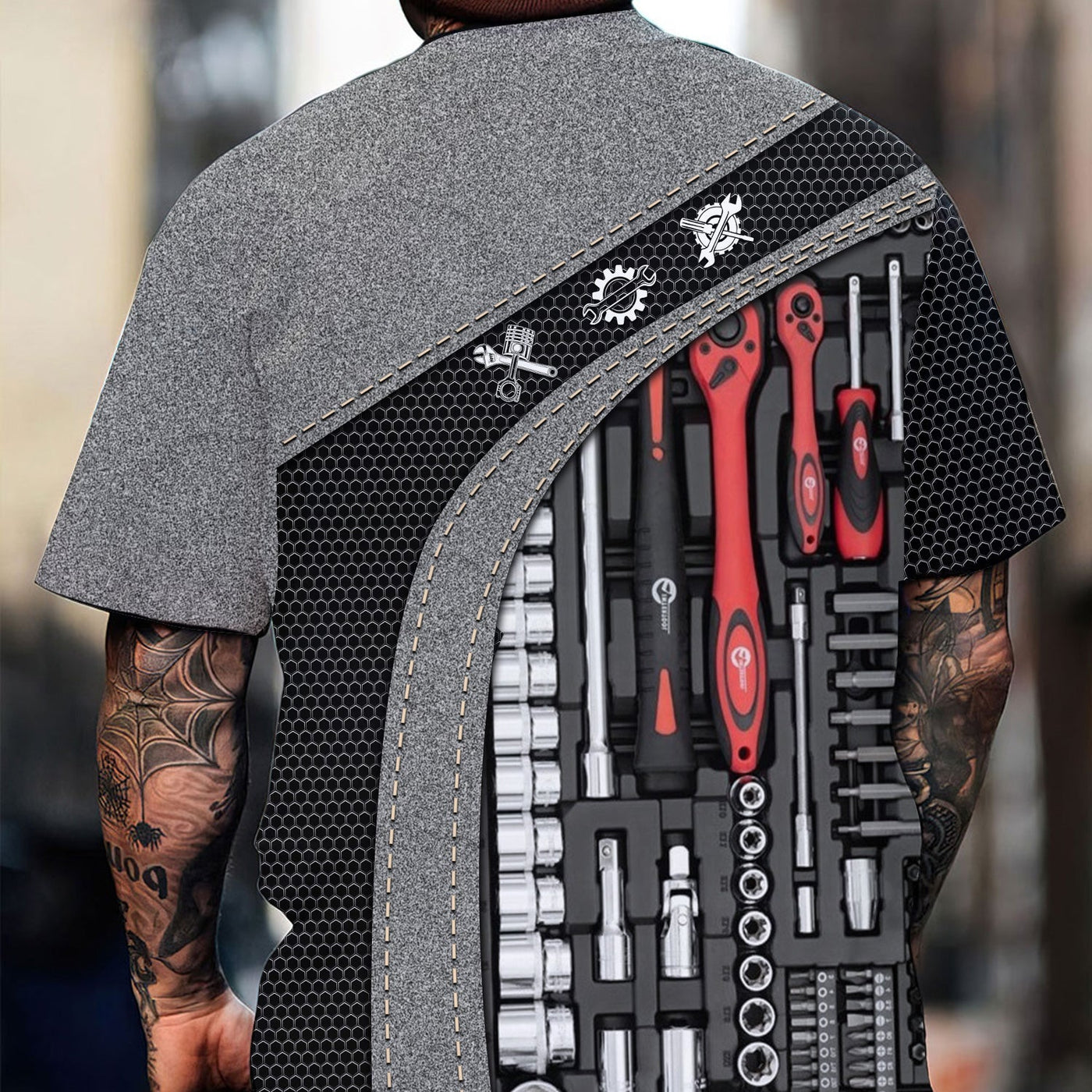 Blisscorners Mechanic Shirt Tools Design, Adjustable Wrench, Socket Set, Gear Icons, Cool Work Shirt For Men, Mechanics & Auto Enthusiasts, Perfect Gift