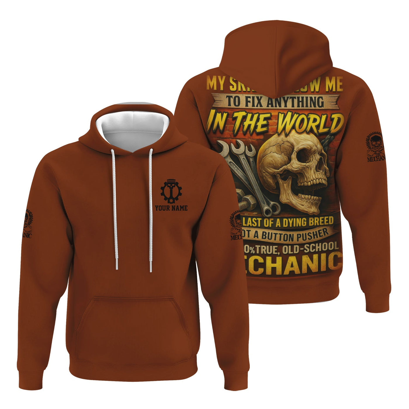 Blisscorners Personalized Mechanic Shirt, My Skills Allow Me To Fix Anything In The World, Skull and Wrench Design, Gift For Men