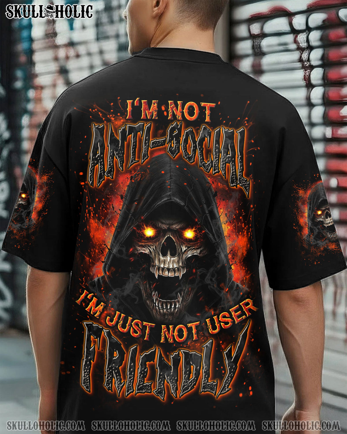BLISSCORNERS I'M NOT ANTI-SOCIAL MAD REAPER SKULL ALL OVER PRINT