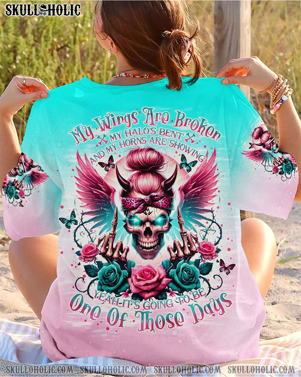 BLISSCORNERS THE GOOD GIRL IN ME MESSY BUN SKULL ALL OVER PRINT