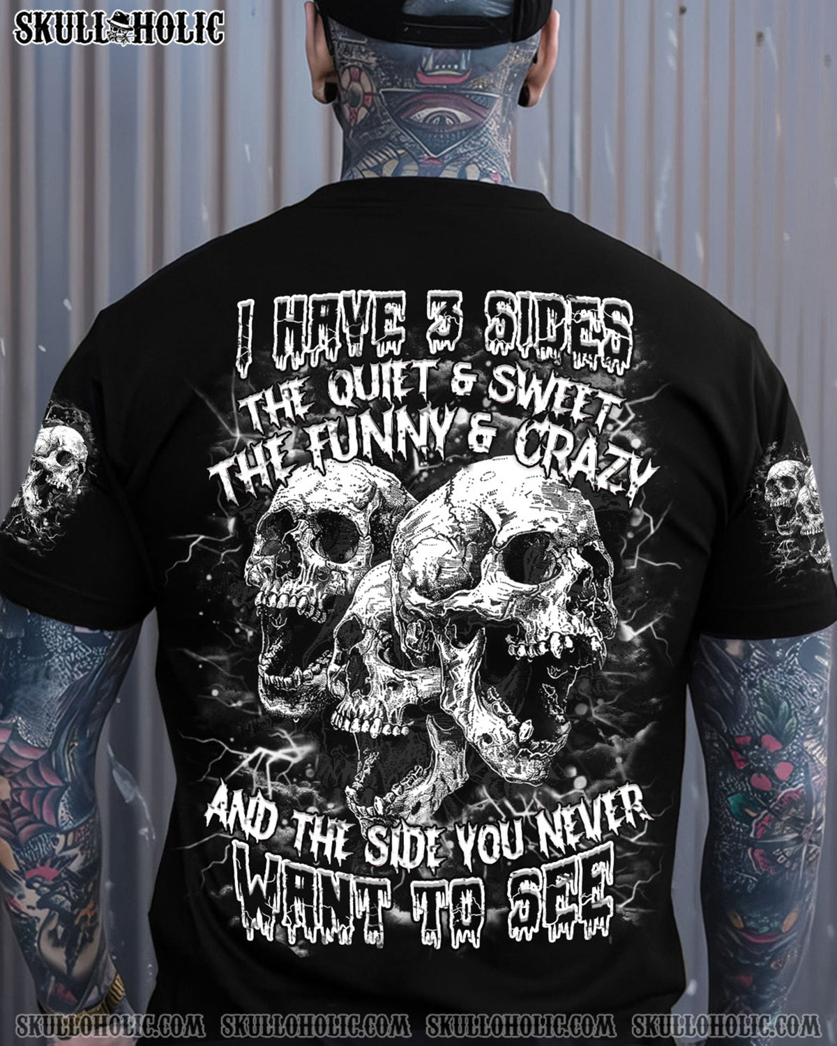 BLISSCORNERS I HAVE 3 SIDES 3 SKULLS ALL OVER PRINT