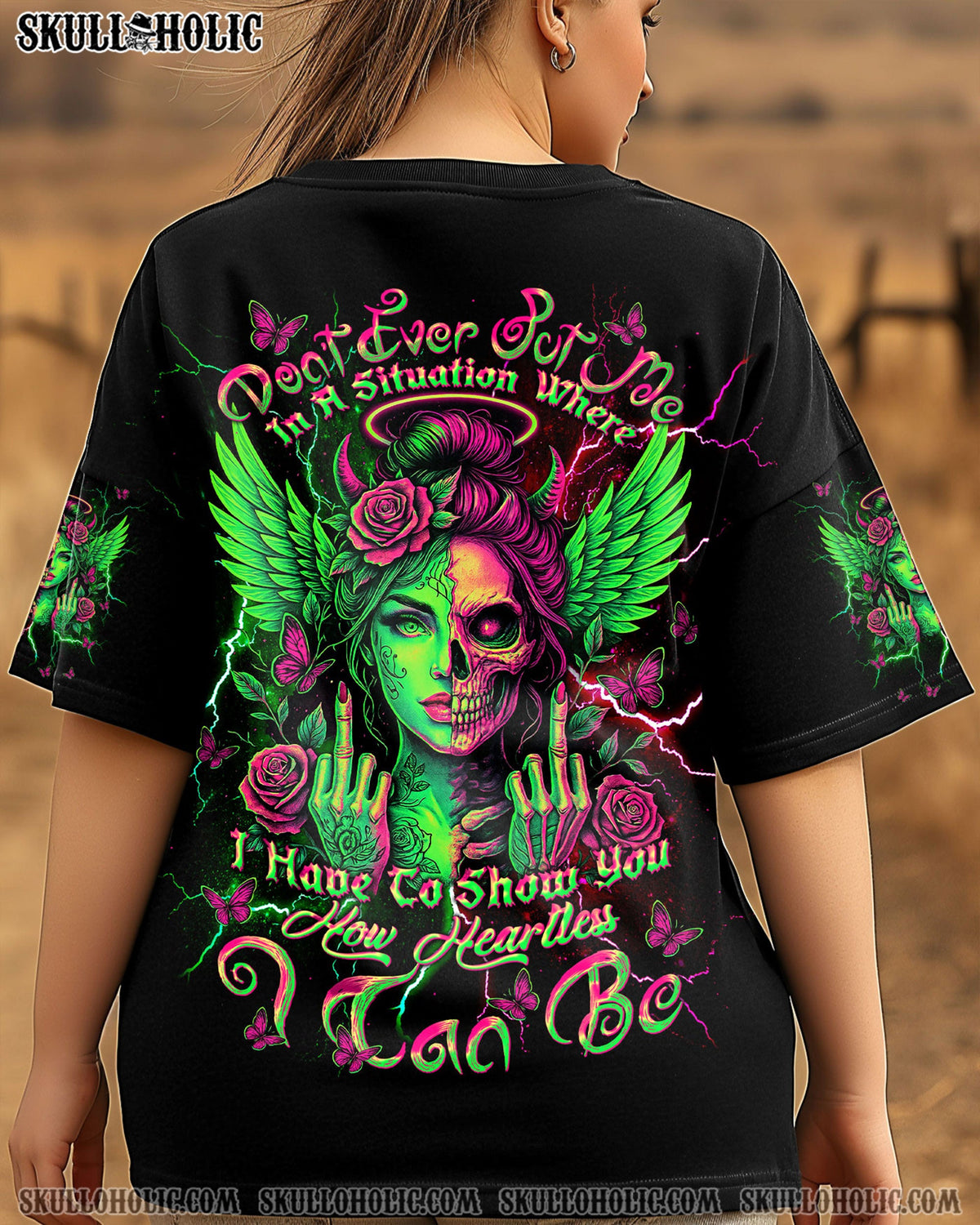 BLISSCORNERS HOW HEARTLESS I CAN BE SKULL HALF LADY ALL OVER PRINT